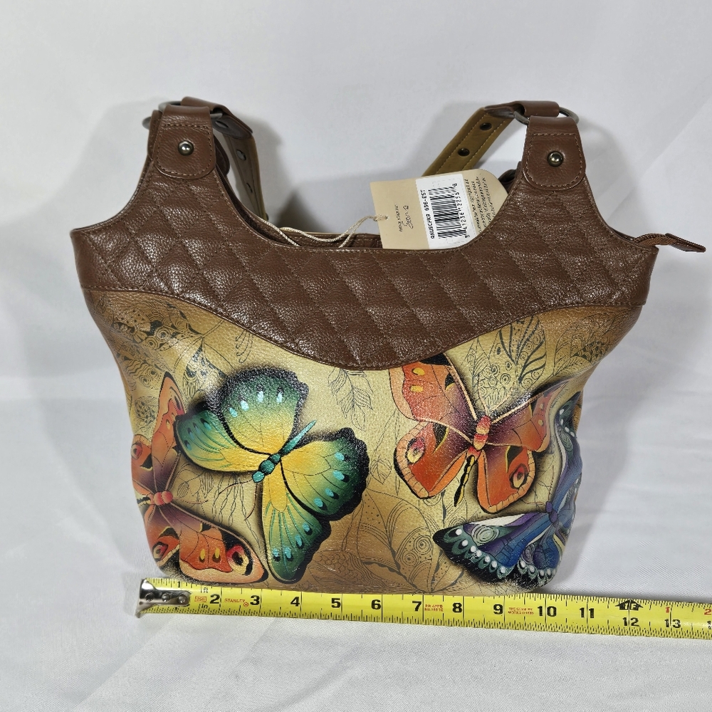 Anuschka Butterfly Floral Leather Handpainted Shoulder Handbag Coin Purse, Cover - Picture 6 of 15